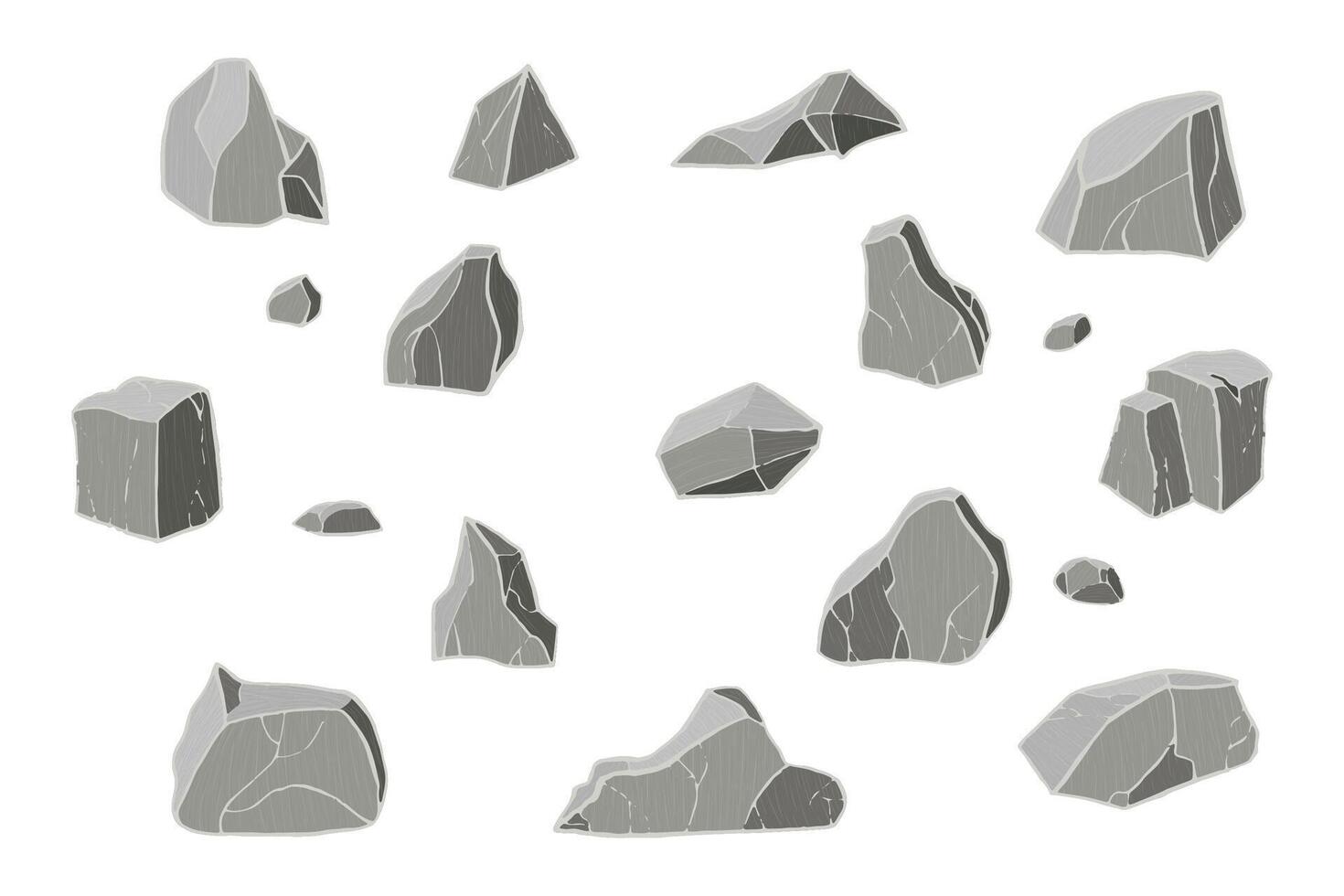 Gray stone set. Different rock blocks. vector