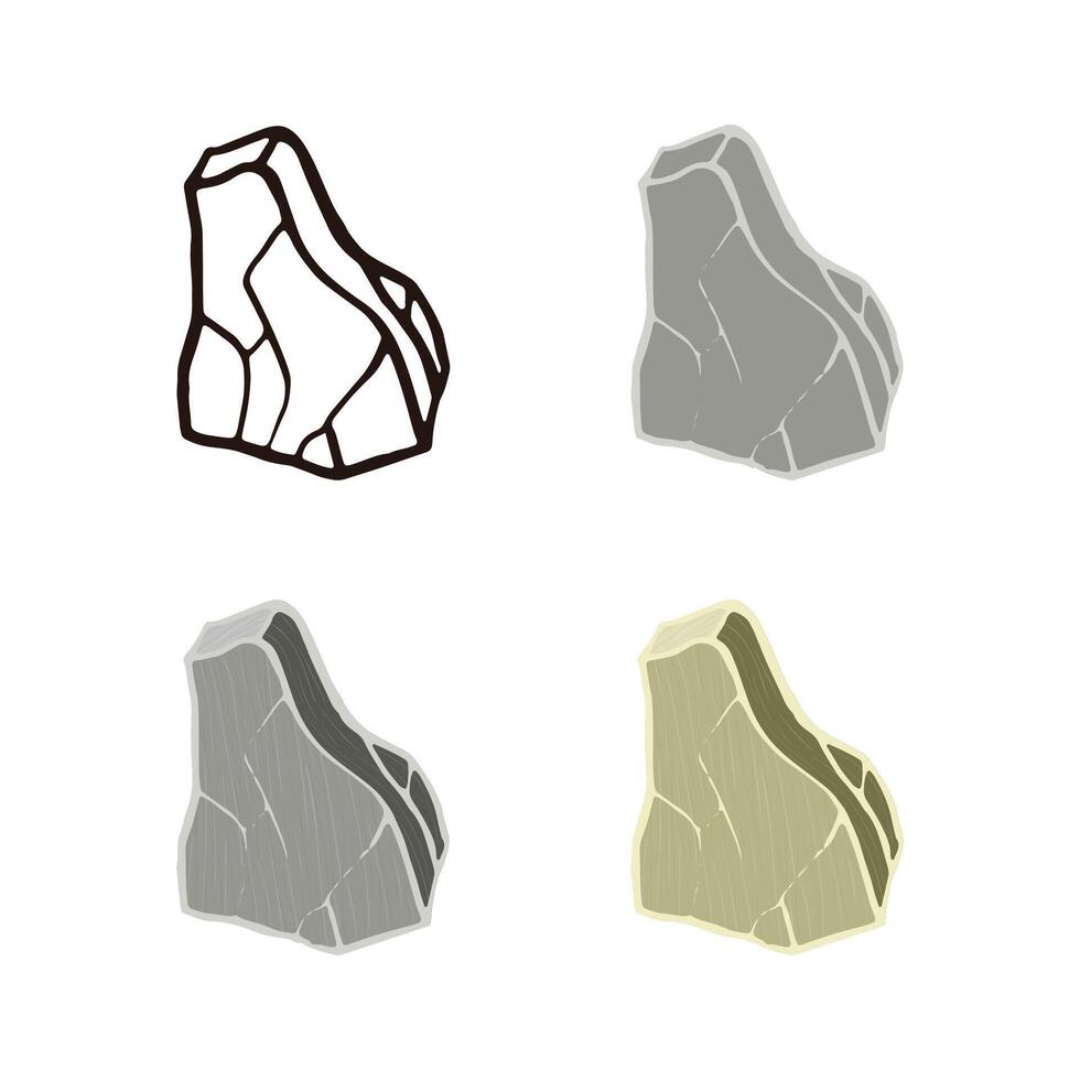 Stone set cube textures with cracks. Outline sketch, flat style and realistic. vector