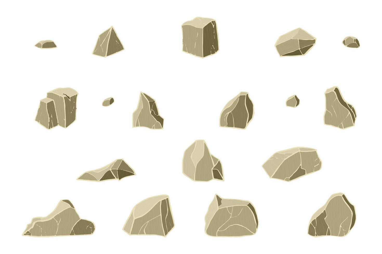 Realistic brown stone set. Different rock blocks. vector
