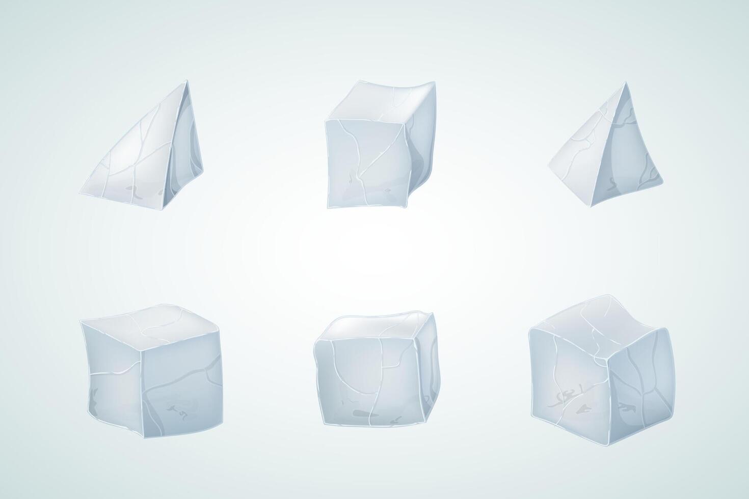 Set of ice cubes and pyramids. 3D design. Winter design. vector