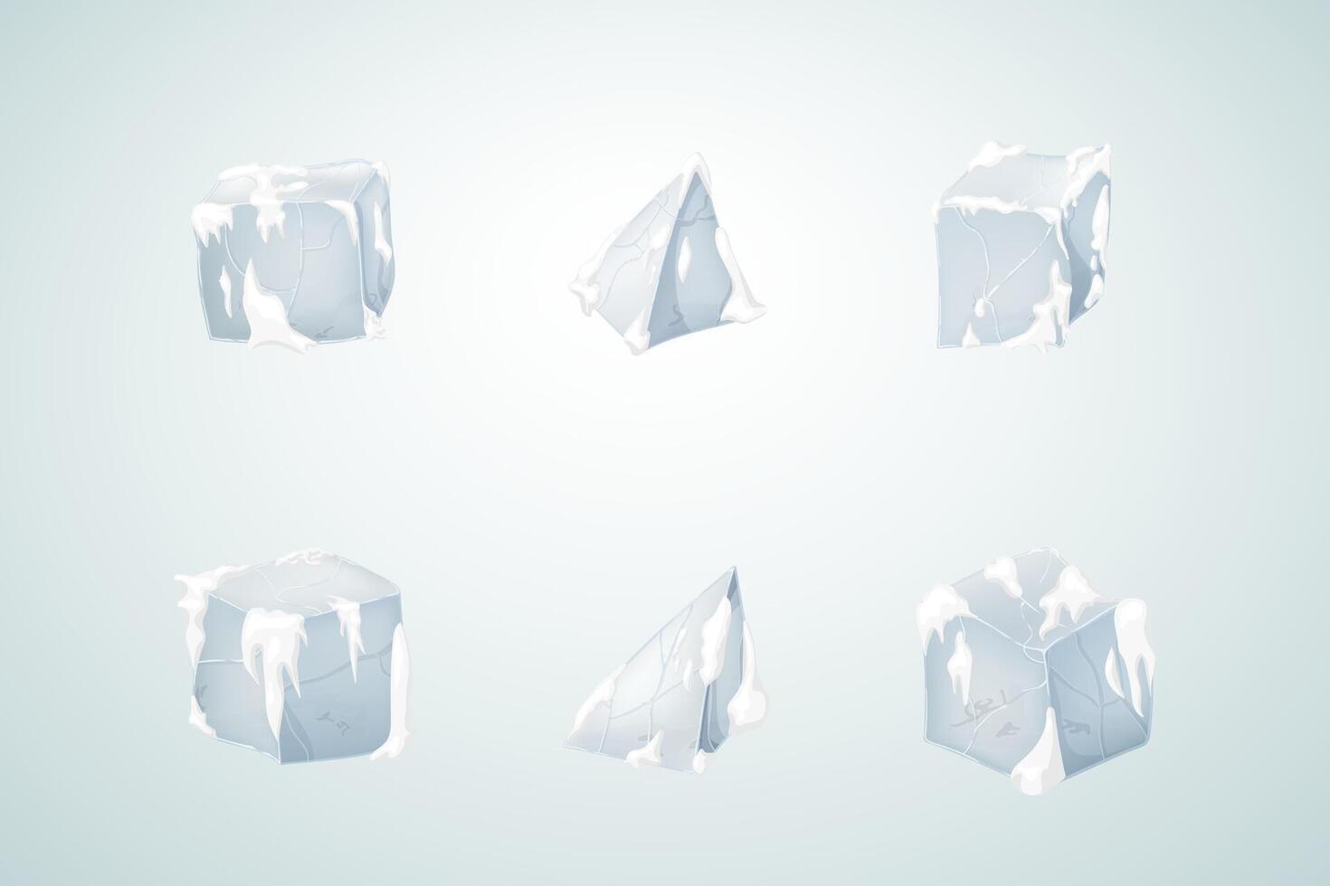 Set of ice and snow cubes and pyramids. 3D design. Winter design. vector