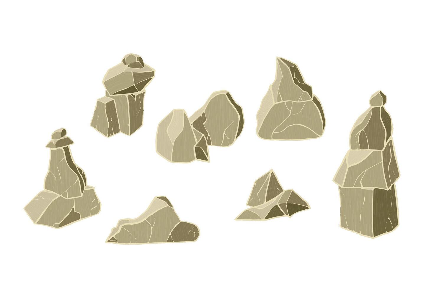 Grey pile of stone. 3D realistic rock. vector