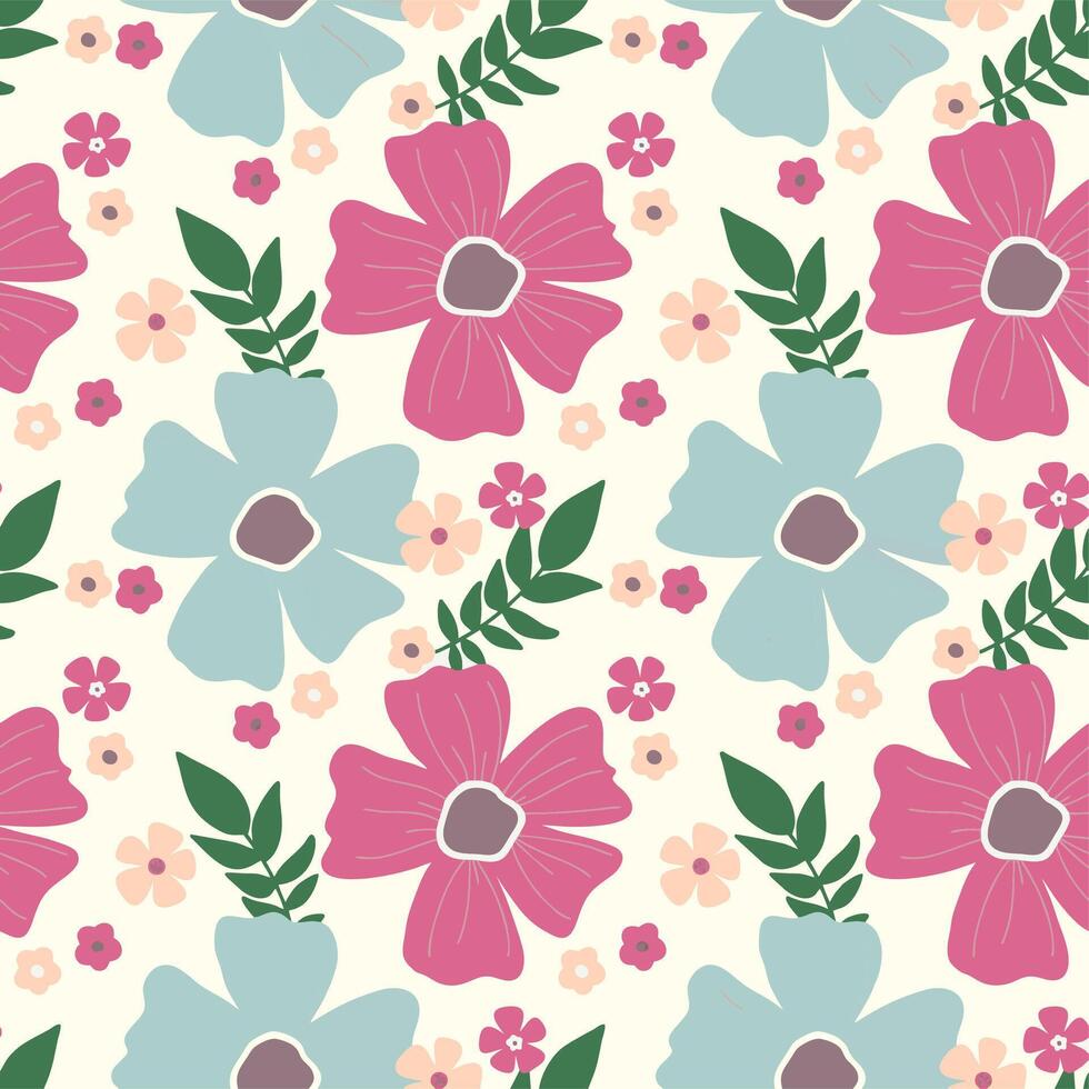 elegant pattern with pink and blue flower vector