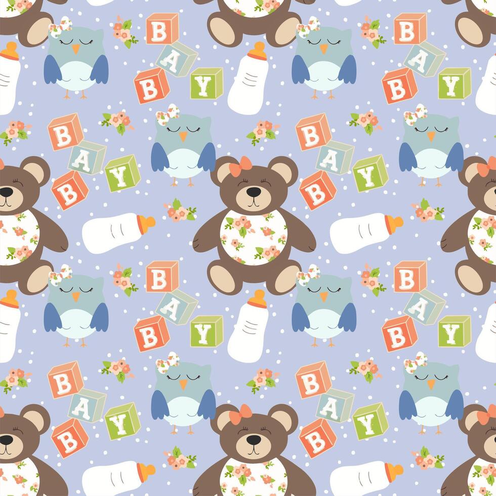 a pattern with a teddy bear for baby boy vector