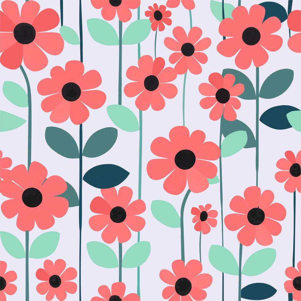 pink flowers on a white background seamless pattern vector