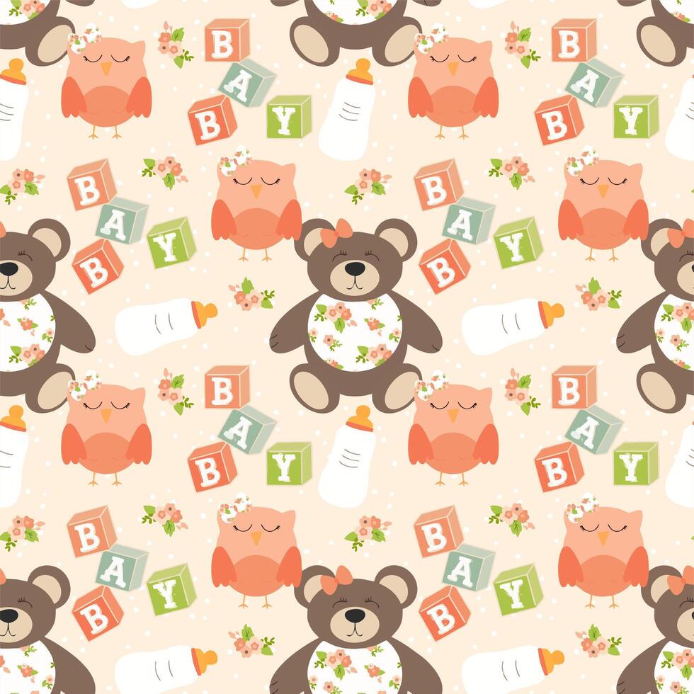 a pattern with a teddy bear for baby girl vector
