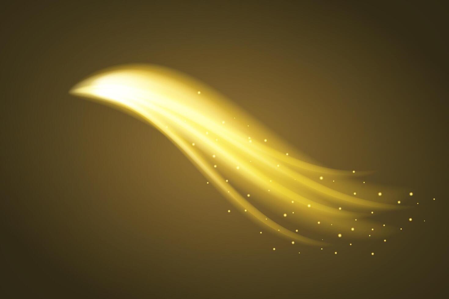 Glowing and shiny gold flow. Flying abstract light. vector