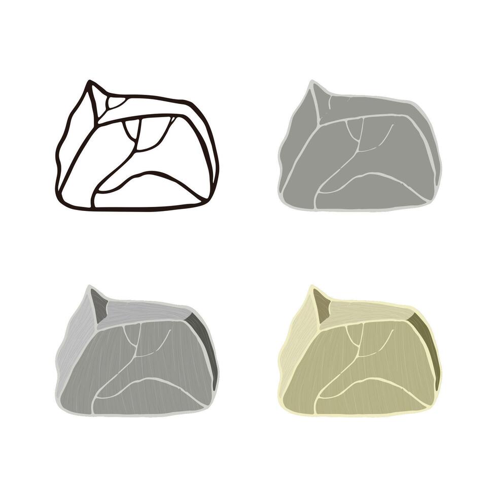 Stone set block. Outline sketch, flat style and realistic. vector