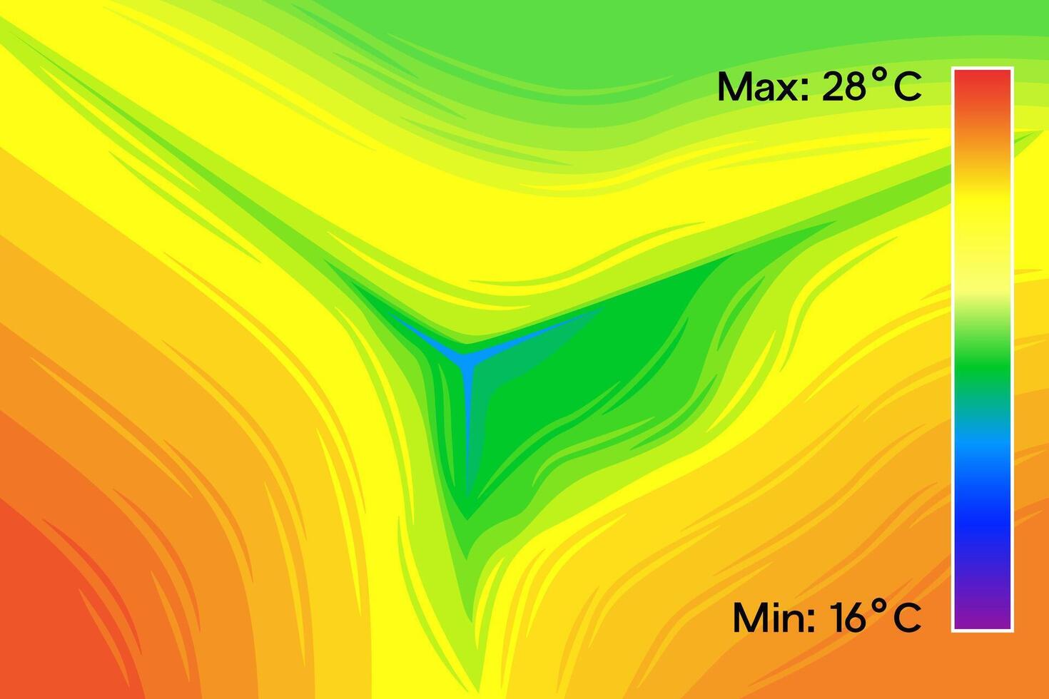 Thermal image of corner in home illustration. Colored thermographic image of the scan camera. The temperature distribution in the building. vector