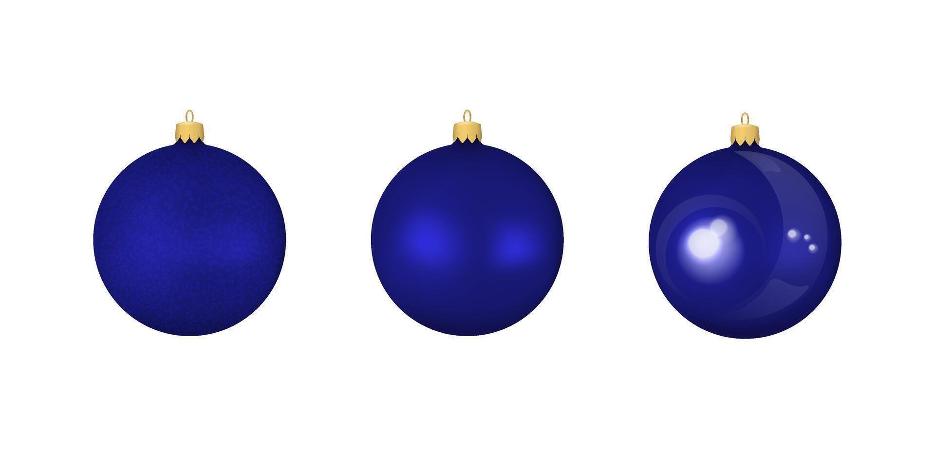 New year balls set. Realistic glossy, matte and satined blue christmas toys. Realistic illustration. vector