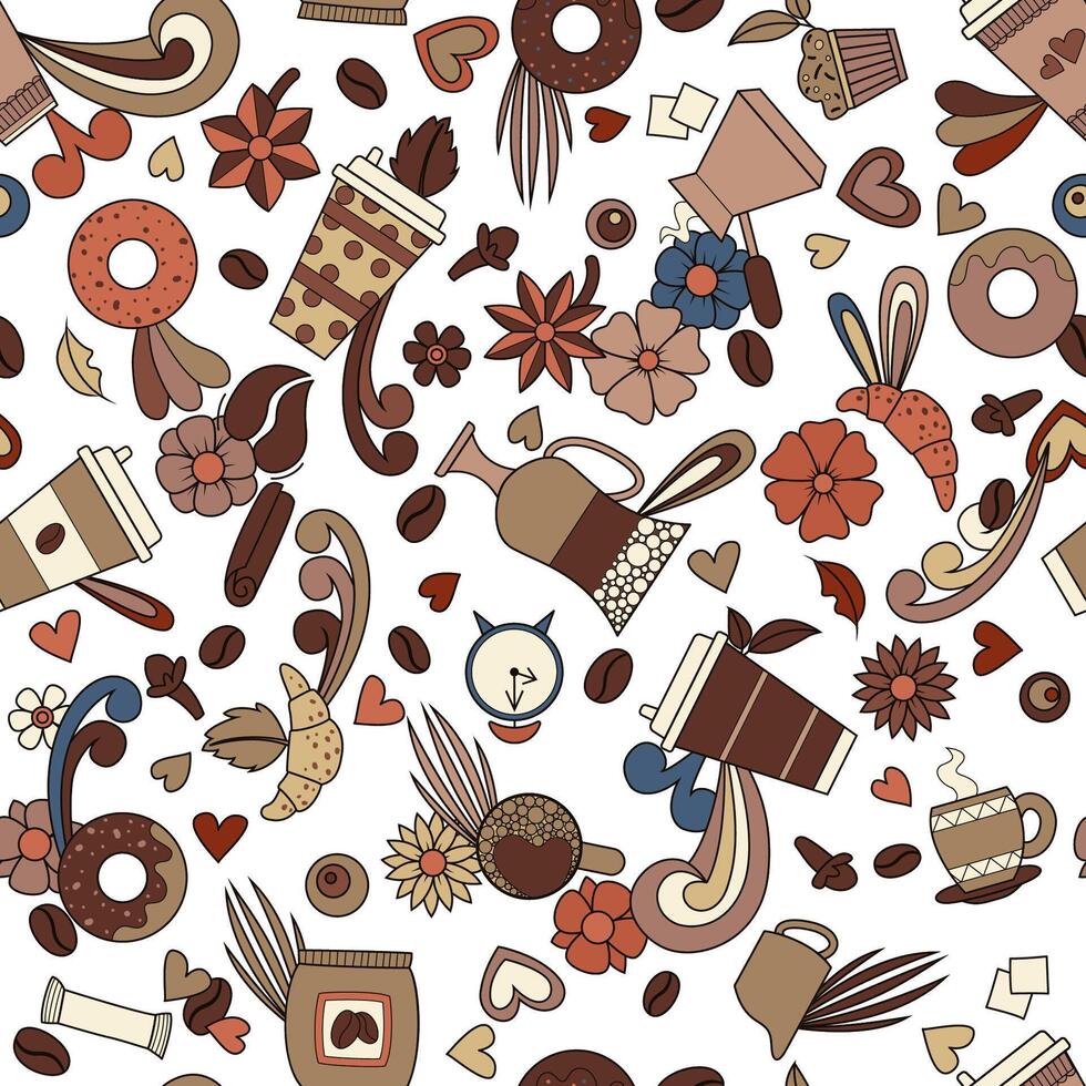 Doodle coffee. Takeout beverage. Seamless pattern background vector