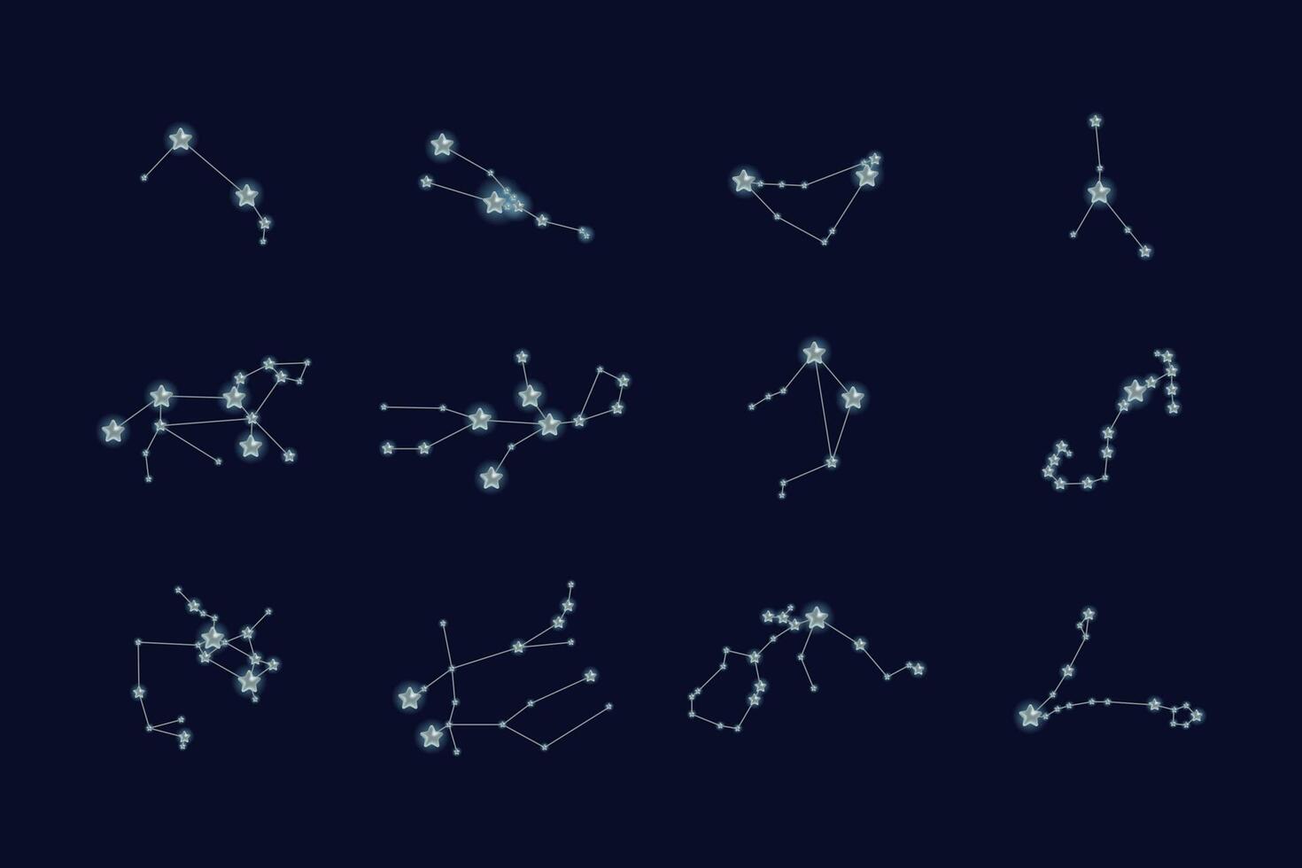 Set of zodiac constellations illustration design. Silver stars, horoscope collection and astrological signs. vector