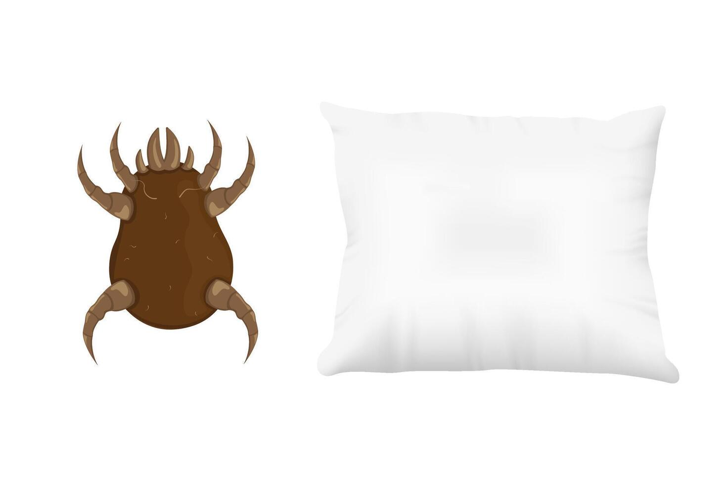 Brown dust mite on pillow. Microscopic dangerous insect causes asthma, allergy, infection and dermatitis. vector
