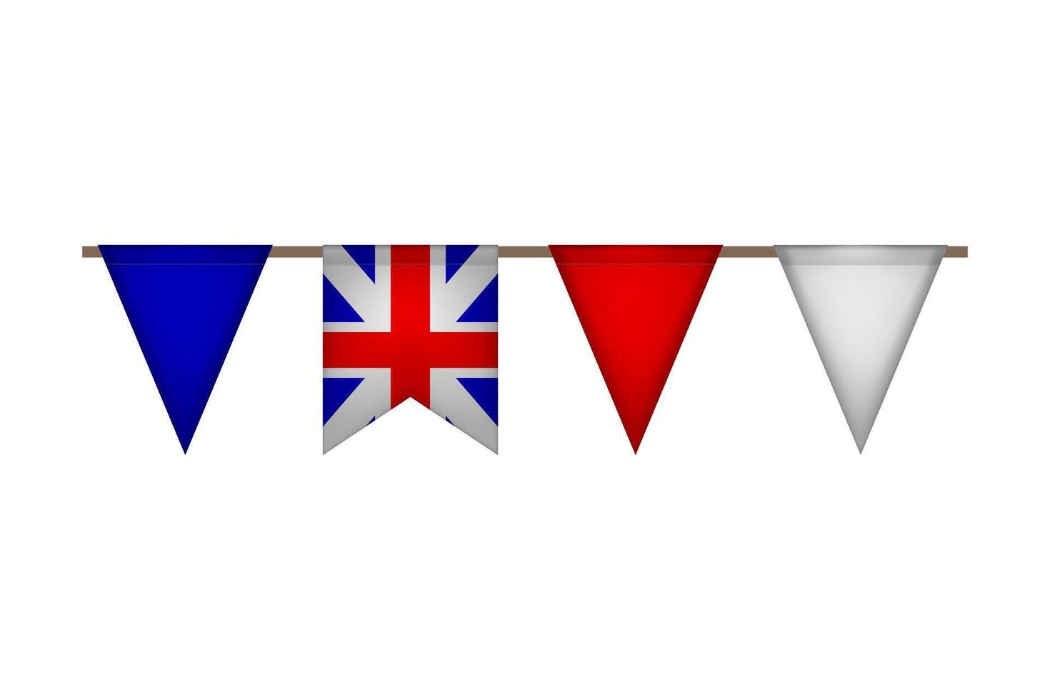 Great Britain triangle garland with flags. United Kingdom carnaval and festival. White, blue, red. vector