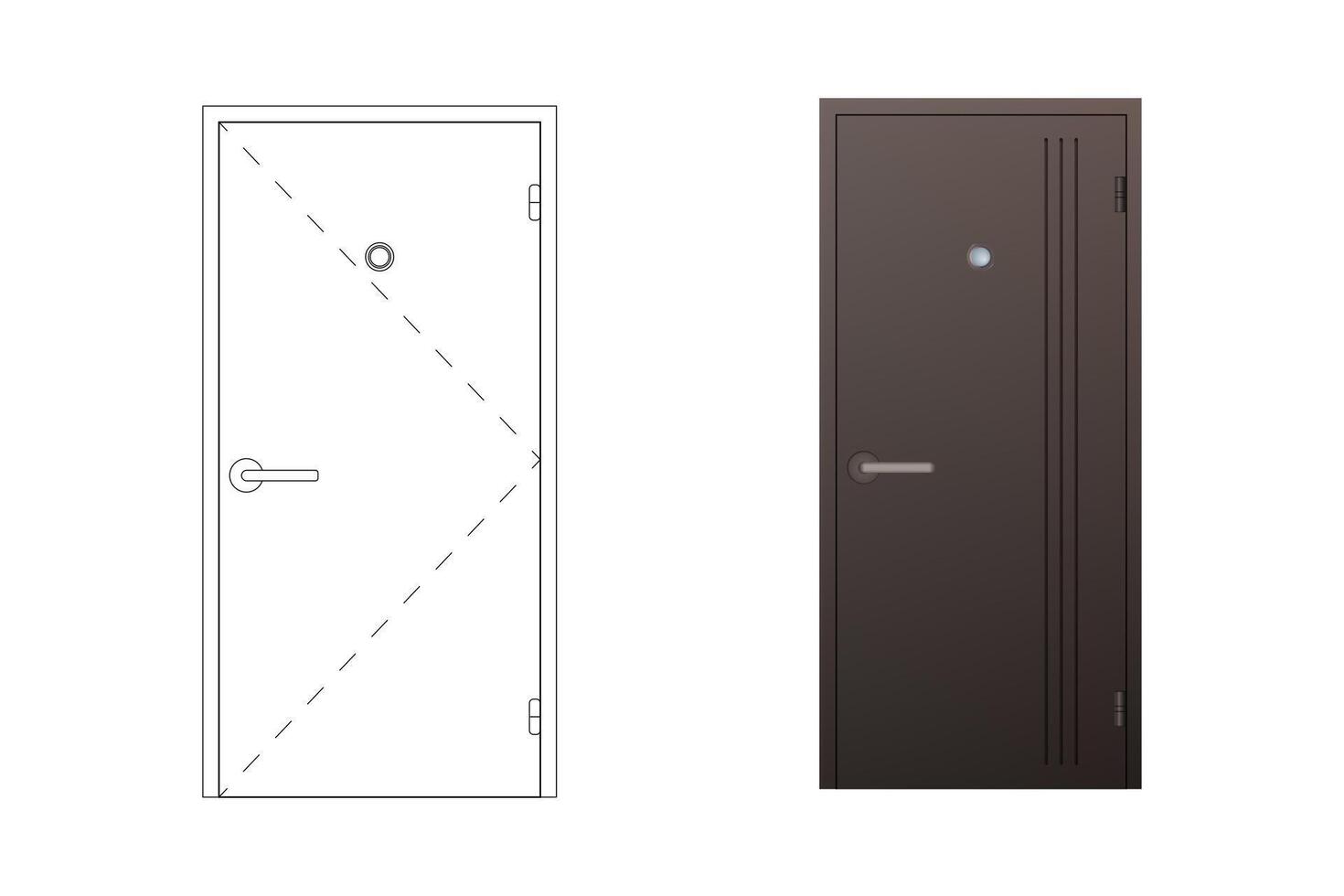 Steel outdoor door. A schematic blueprint. vector