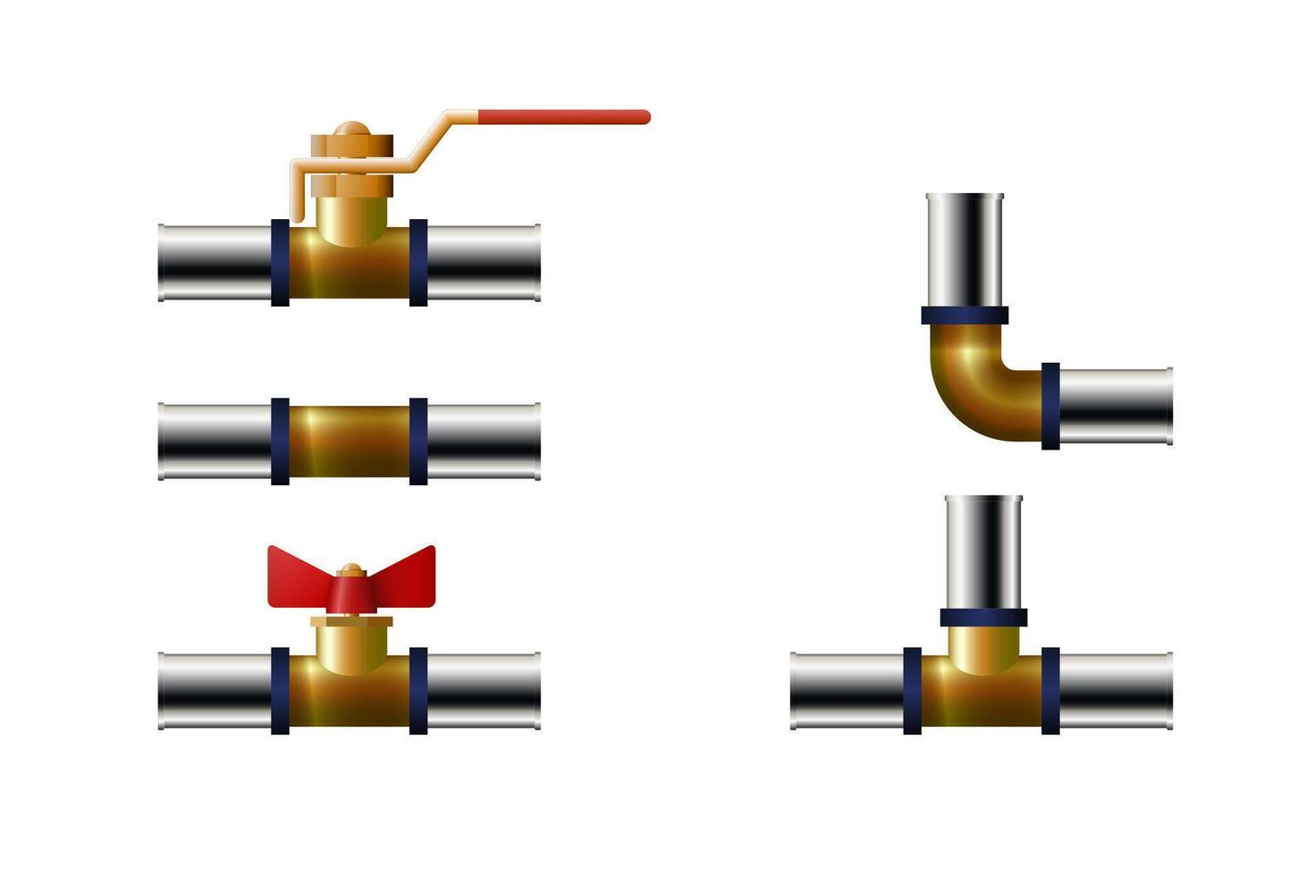 Tee, angle and faucet. Plastic tube fitting. vector