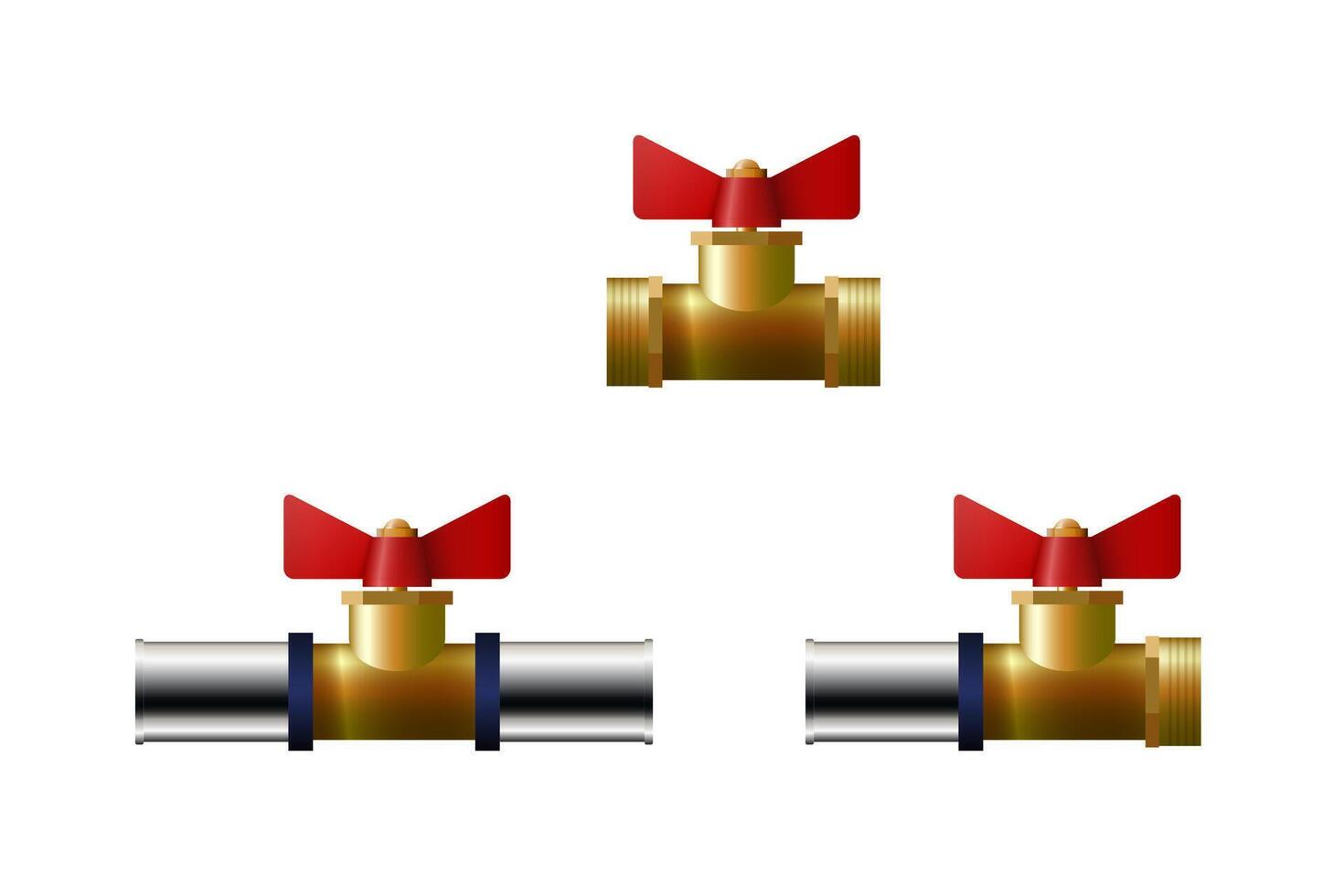 Faucet for pipe. Plastic tube different fittings set. vector