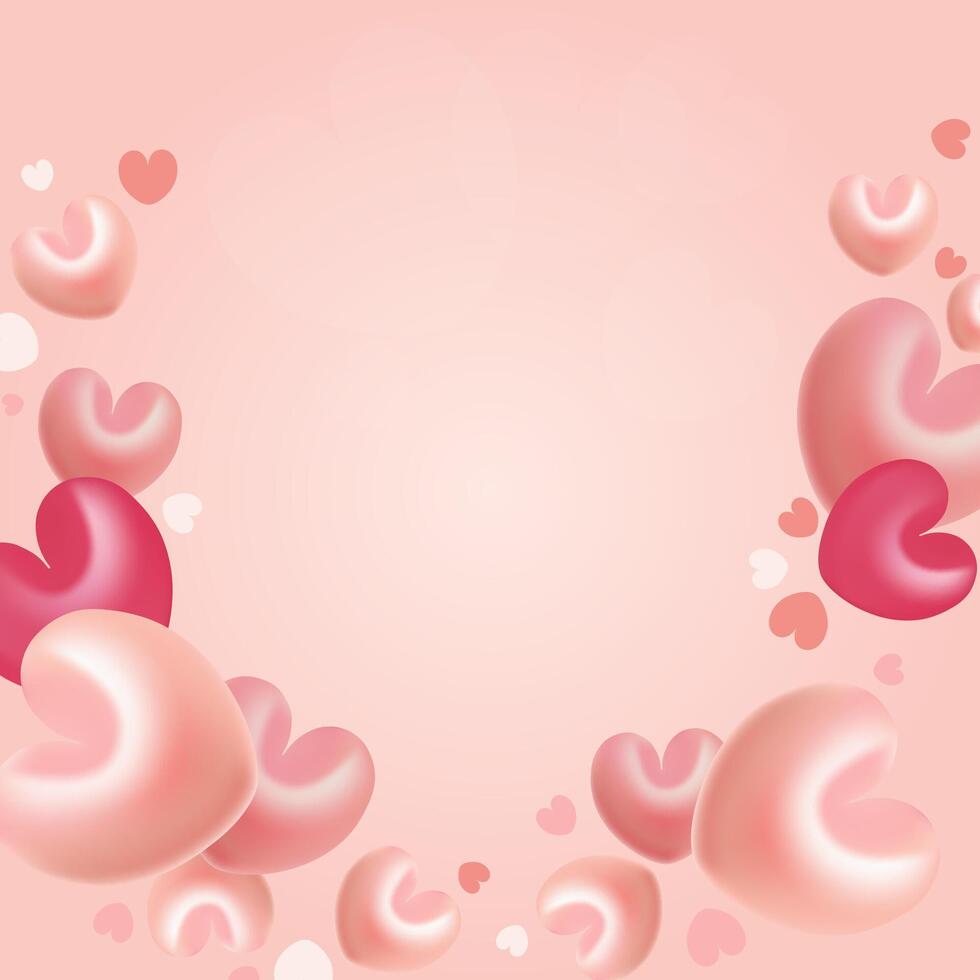 Valentine day flyer, brochure or banner design. Frame with 3D pink hearts. vector