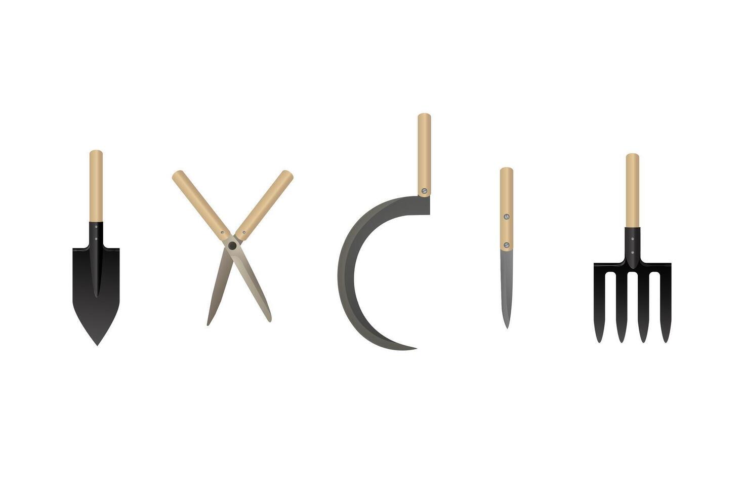 Garden tools. Shovel, fork, pruner the plough and the knife vector
