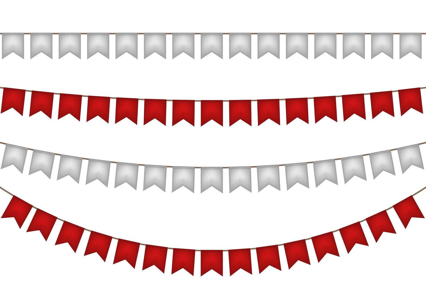 Flag garland for event. Red and white decoration. vector