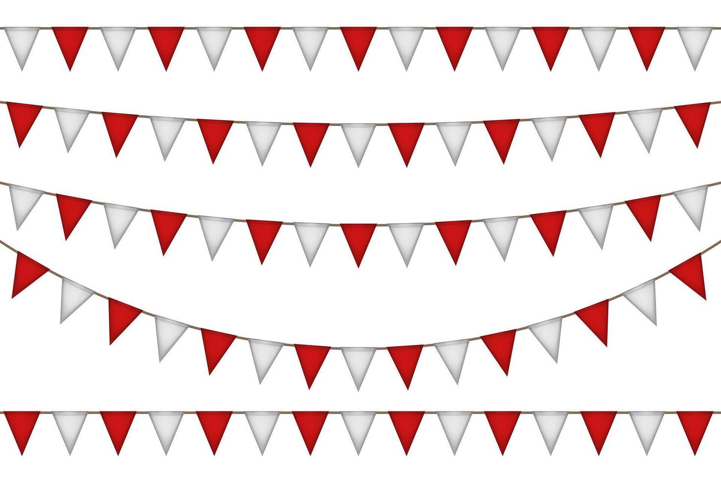 Triangle flag garland. Red and white decoration. vector