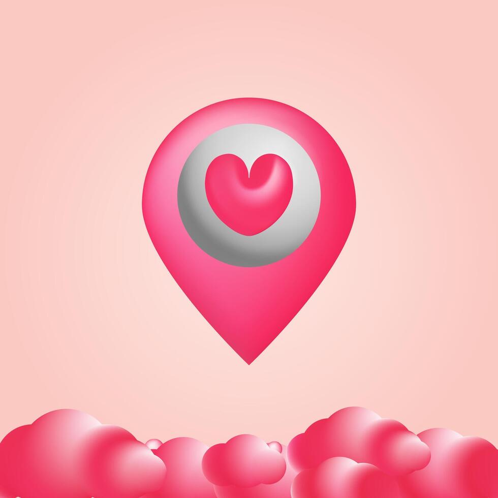 Navigation geotag for Valentine Day. Map pin with heart. vector