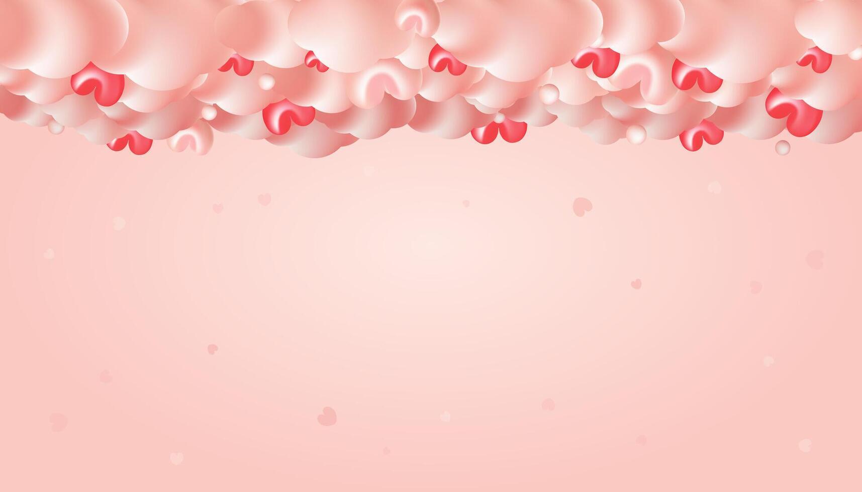 Happy Valentine day. 3D clouds with hearts on the top of template. Voucher, poster, party, celebration concept. vector