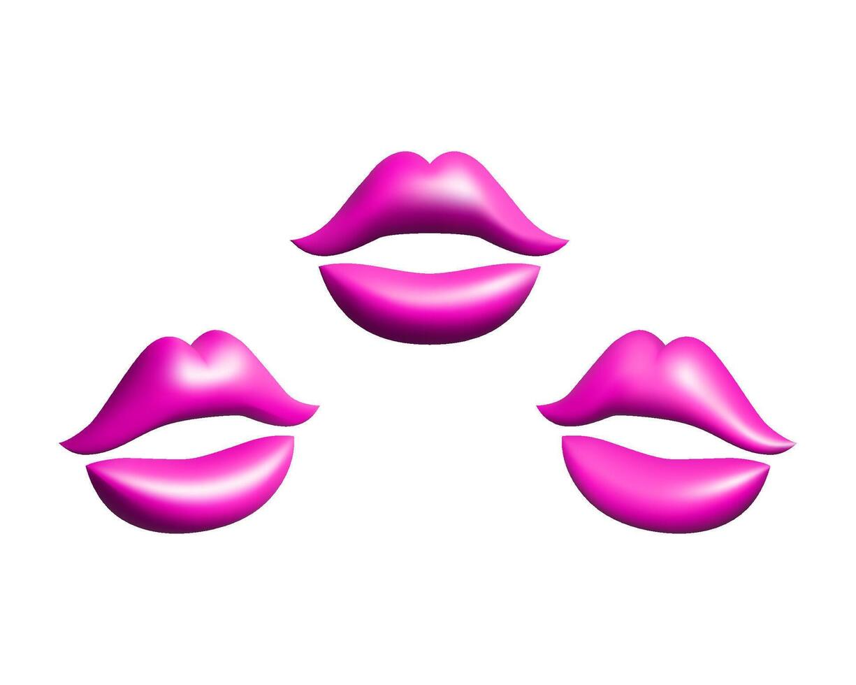 3d pink abstract lips set illustration design. Attractive mouth, lipstick, makeup, make up. vector