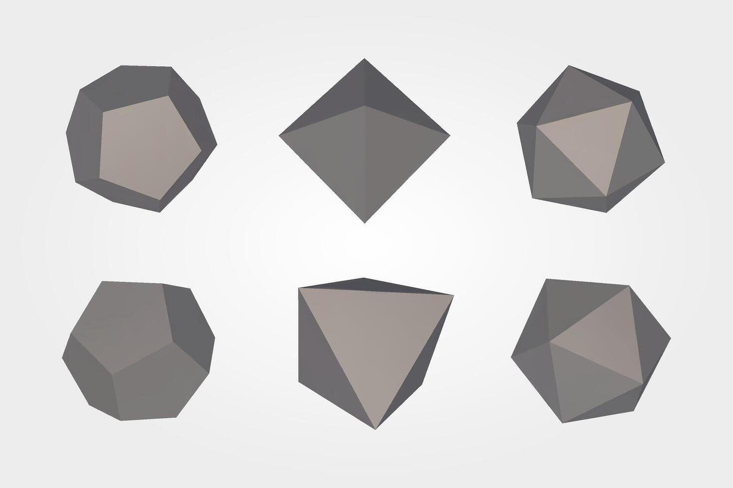 3D pyramids and pentagons set. Realistic gray figures, geometry design. vector