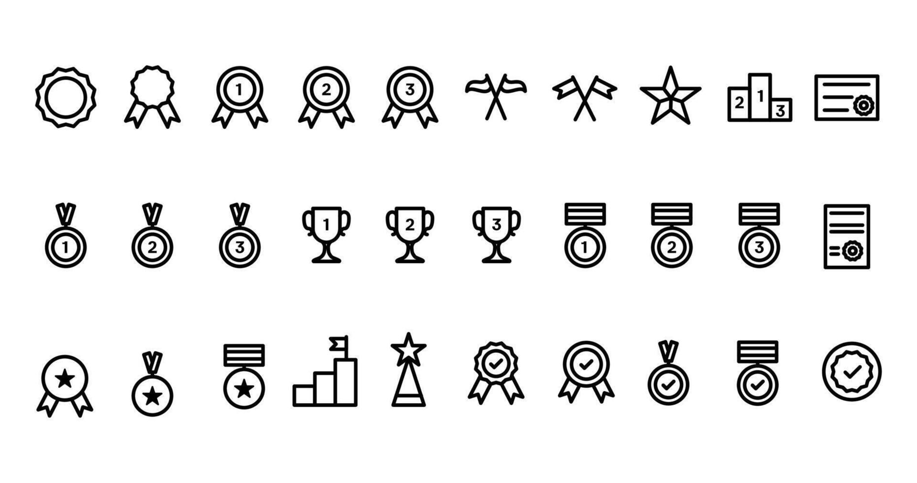 Awards outline icons set. Reward signs design, medal, trophy and prize. vector