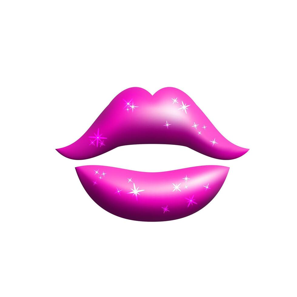 3d sparkling red abstract lips illustration design. Sexy mouth, lipstick, makeup, make up. vector