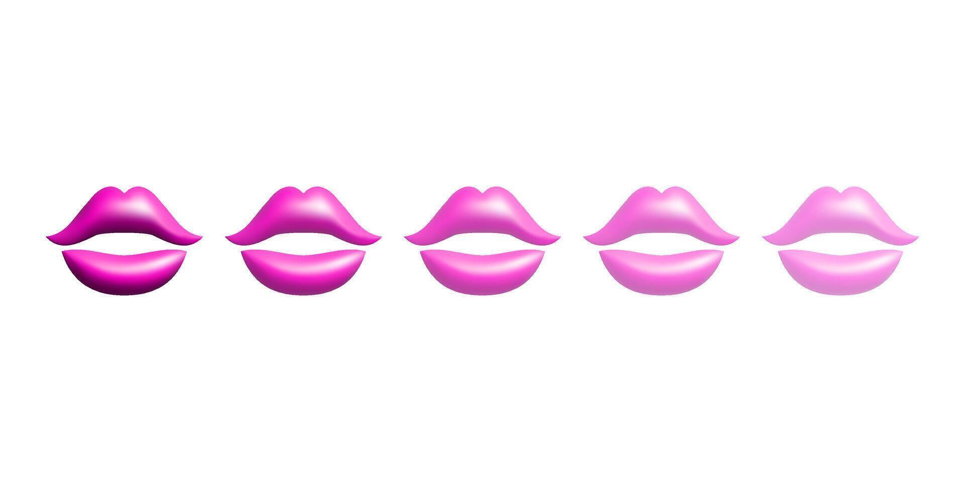 3d bright and pastel pink abstract lips set illustration design. Sexy mouth, lipstick, makeup, make up. vector