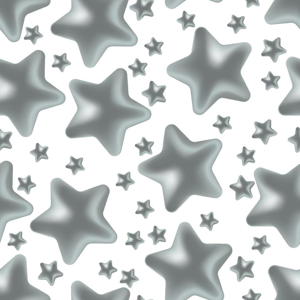 Silver 3d stars on white background. Seamless pattern background. New Year wallpaper, Christmas wrapping. vector