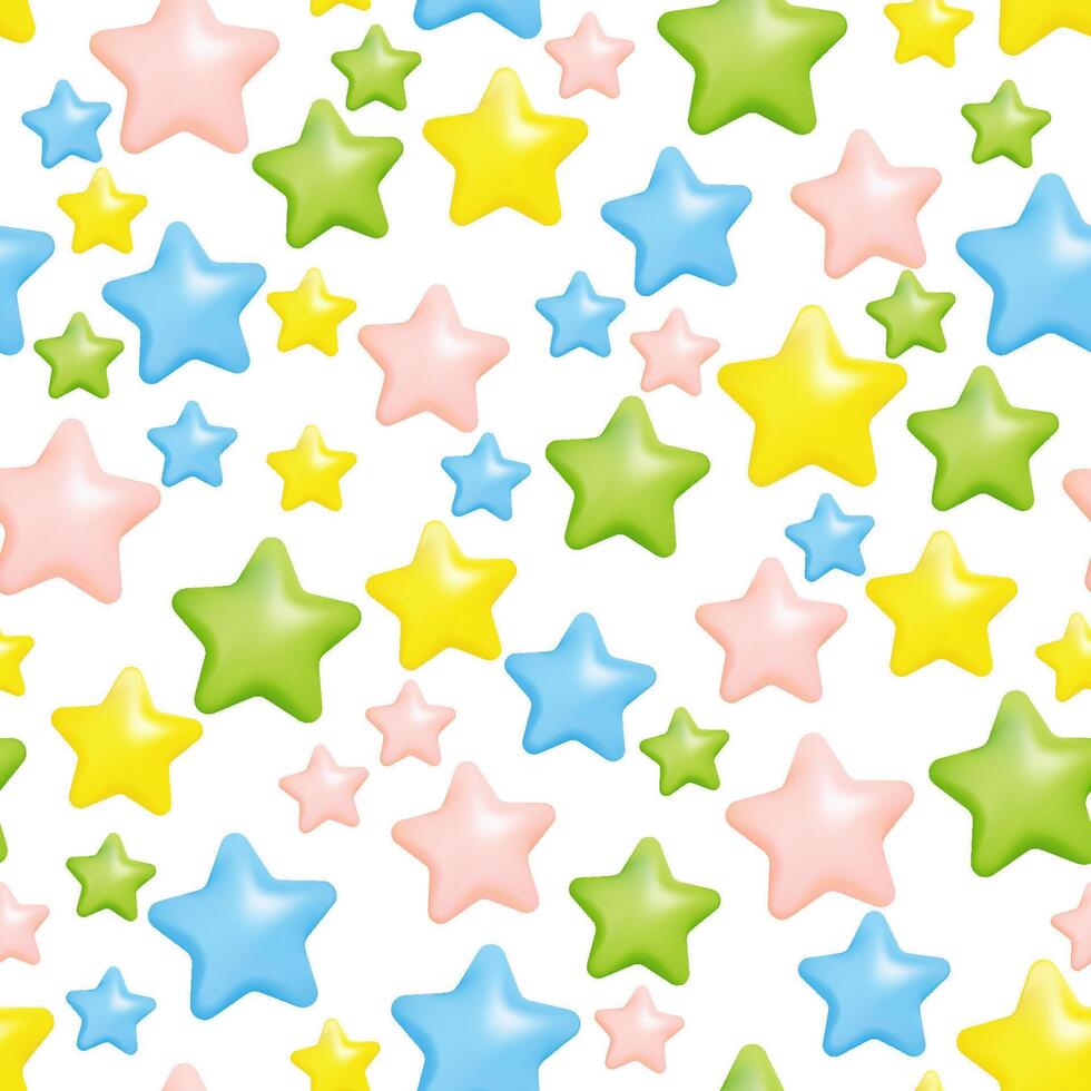 Multicolor pastel 3D stars seamless pattern background. Children blanket or wallpaper. vector
