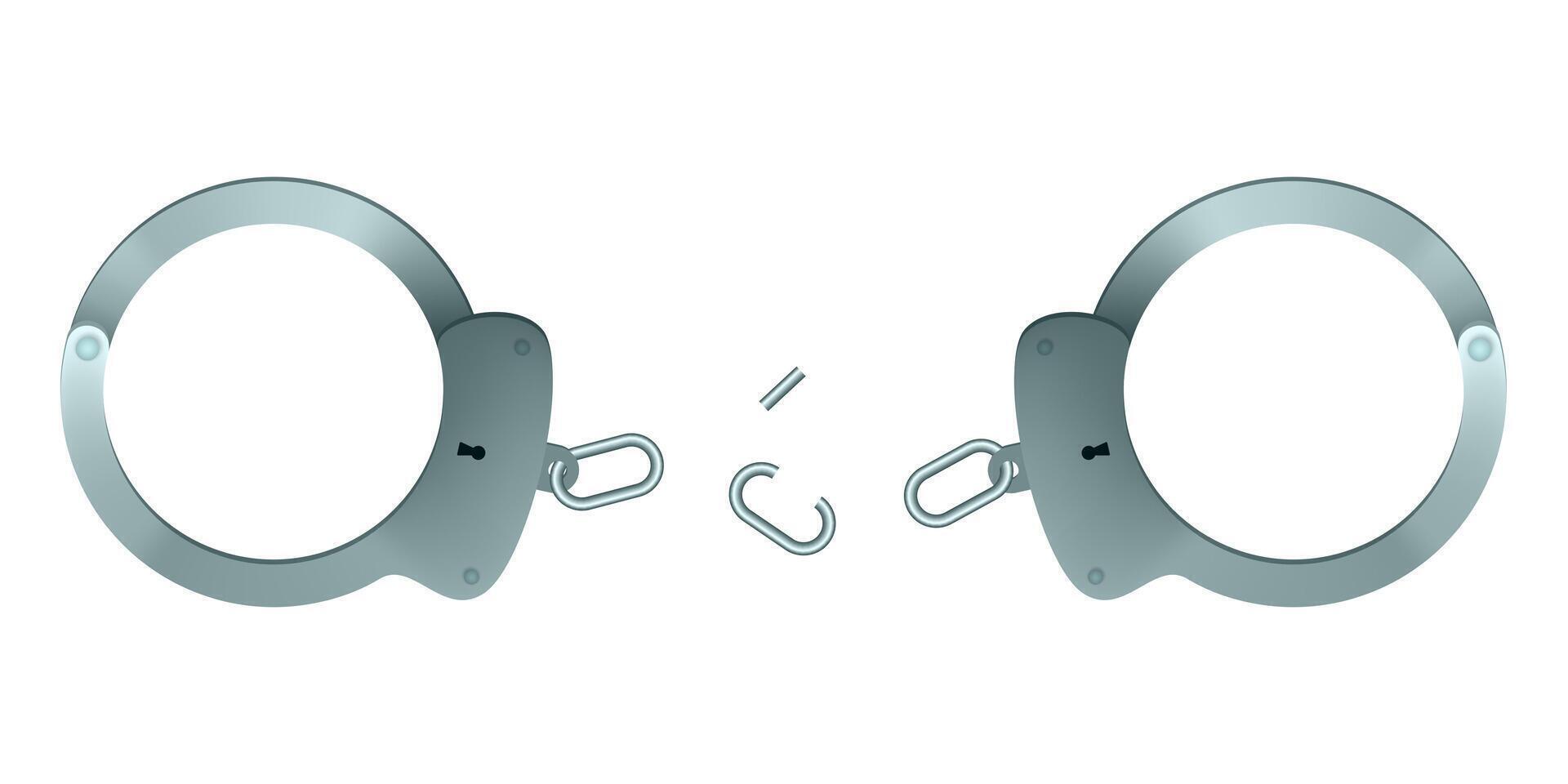 Broken handcuffs. The perpetrator escaped. vector