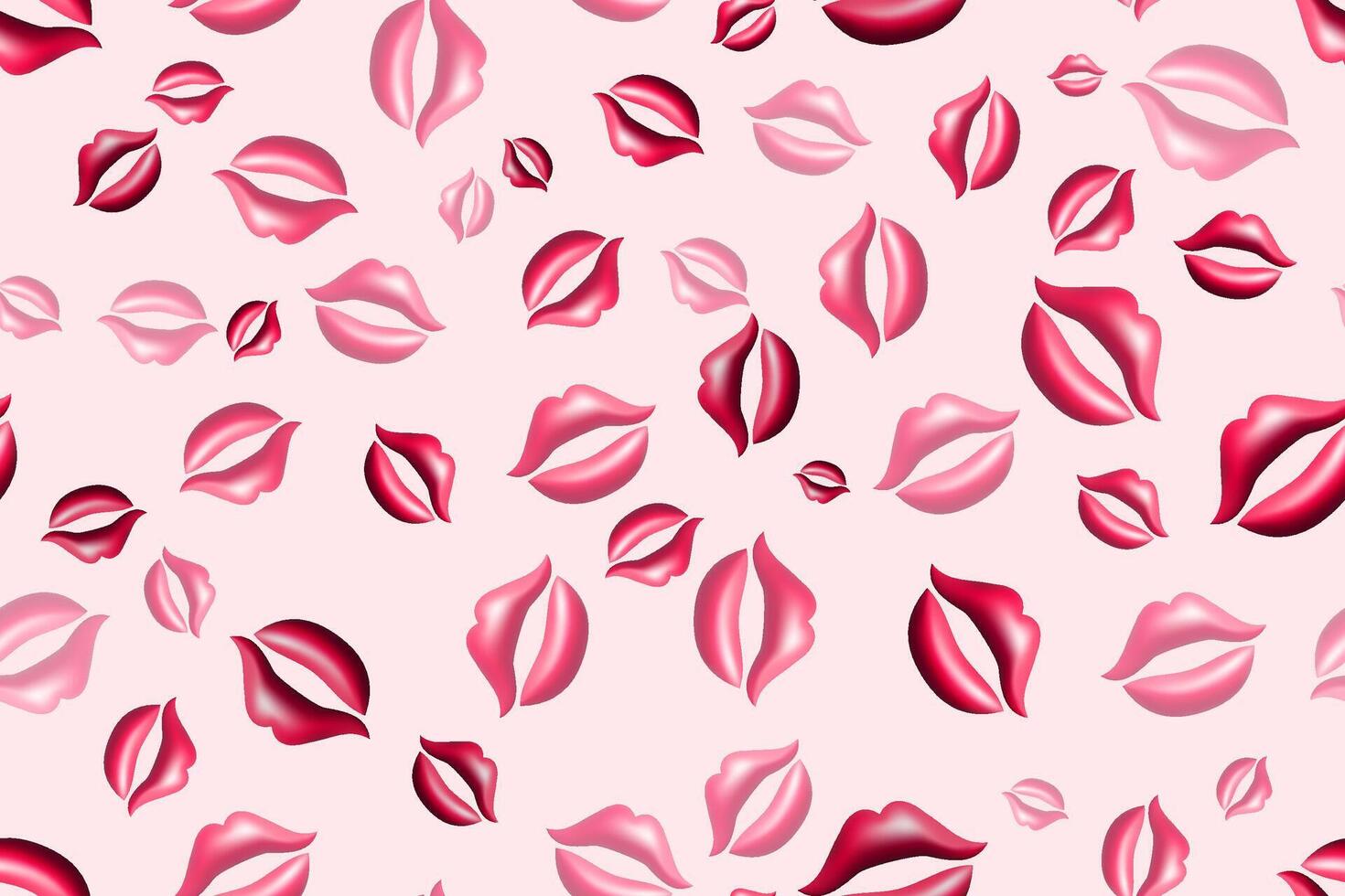 3d red abstract lips seamless pattern background. Fashion design. Sexy mouth, lipstick, makeup, make up. vector