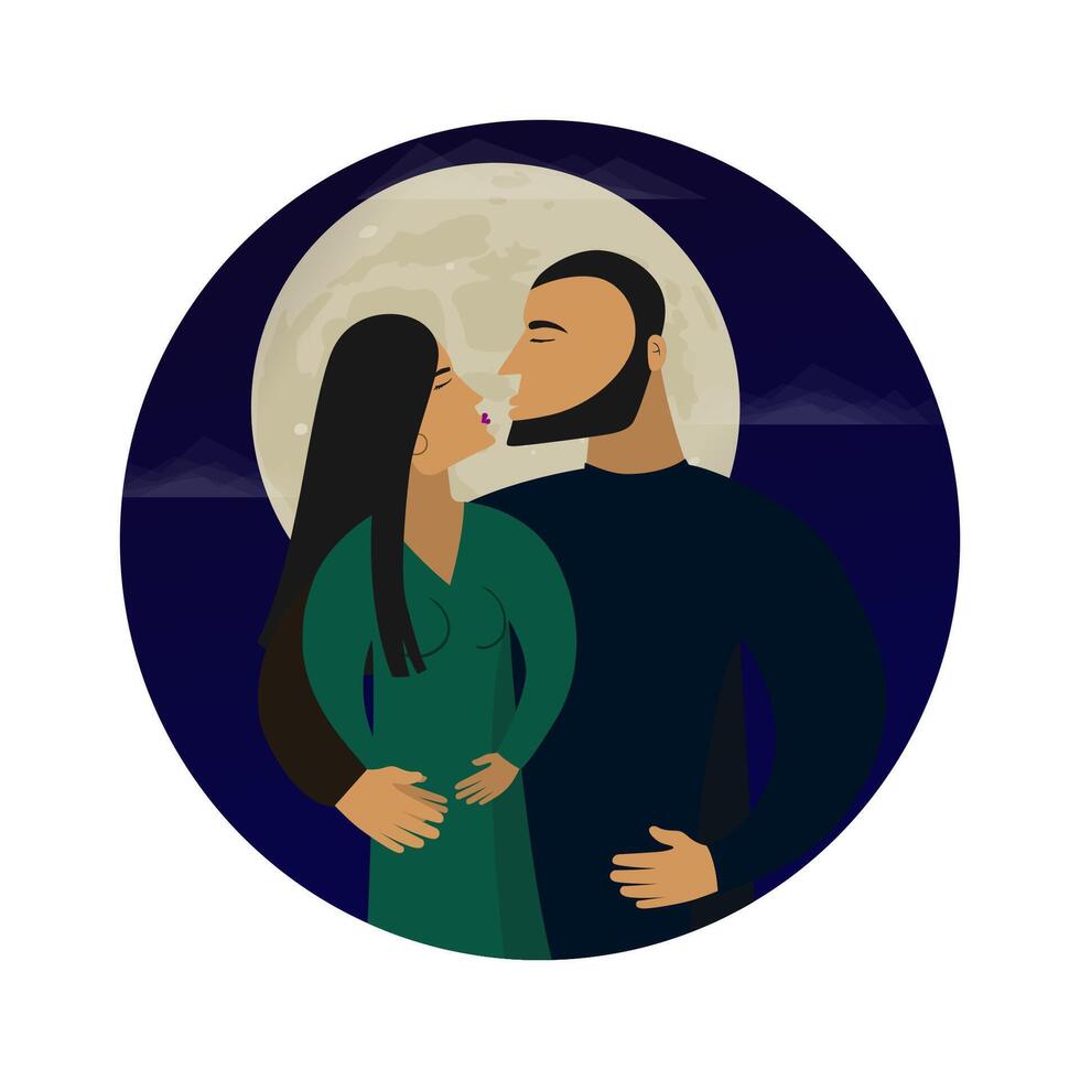 Date at night. Kiss under the moon. vector