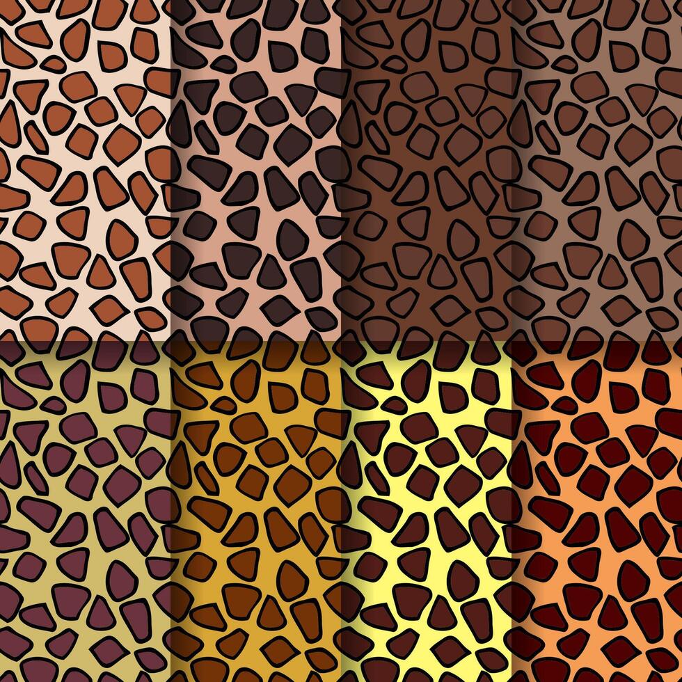 Giraffe or camelopard print skin. Wildlife seamless pattern background set. Africa style wallpaper. vector