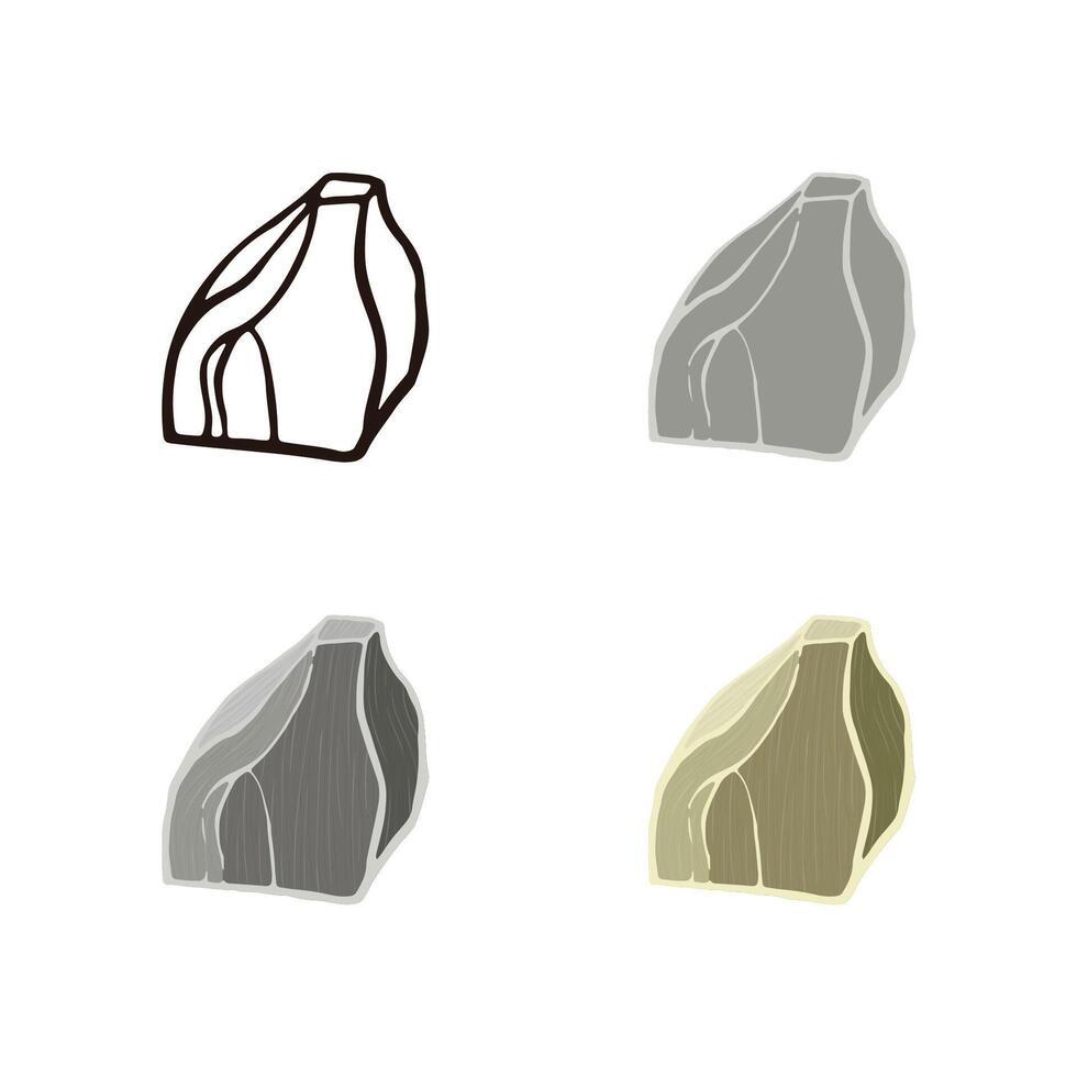 Granite stone set. Outline sketch, flat style and realistic. vector