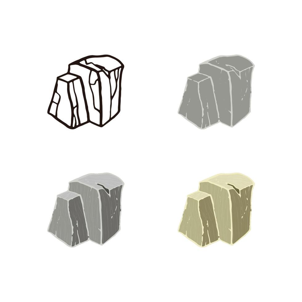Stone set ruins shape. Outline sketch, flat style and realistic. vector
