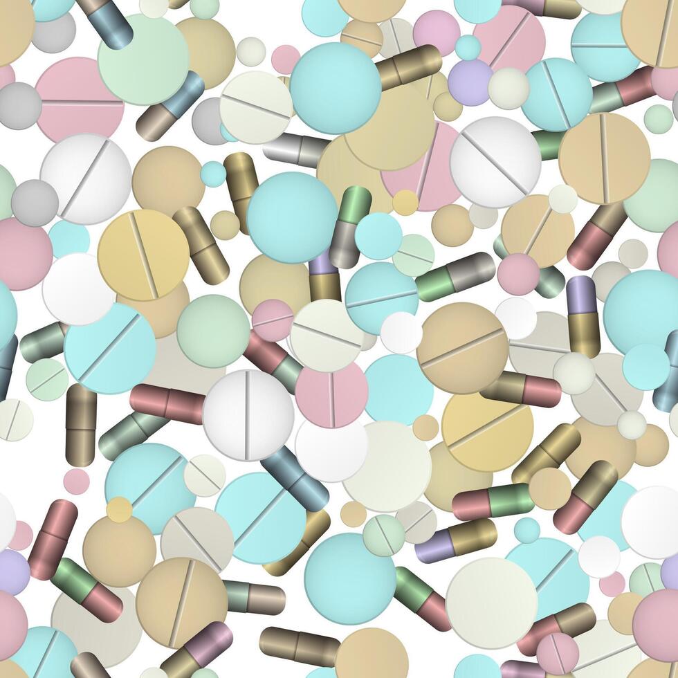 Tablets and vitamins. Seamless pattern background. vector