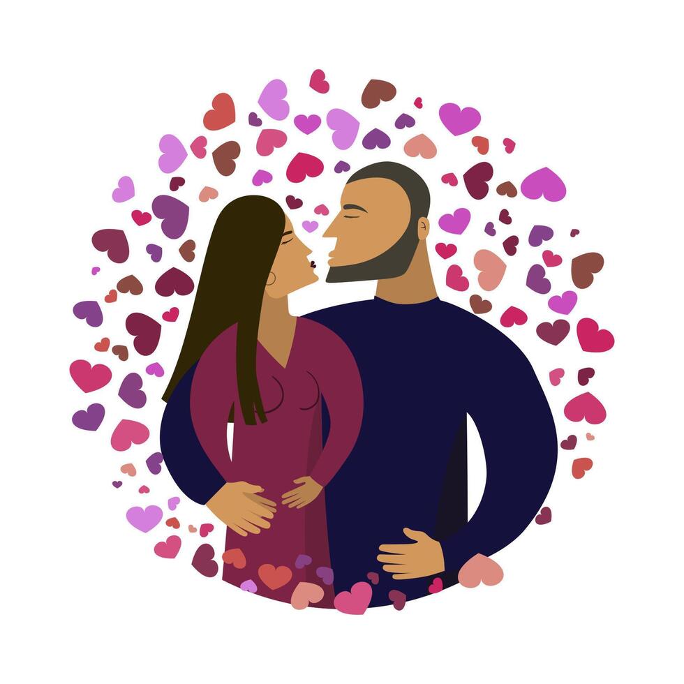 The newlyweds kiss. A flat icon. Lovely forms of hearts. vector