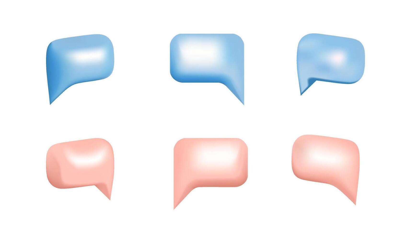 Pink and blue 3d bubble speeches set. Blank messenger without text, online chat template. vector