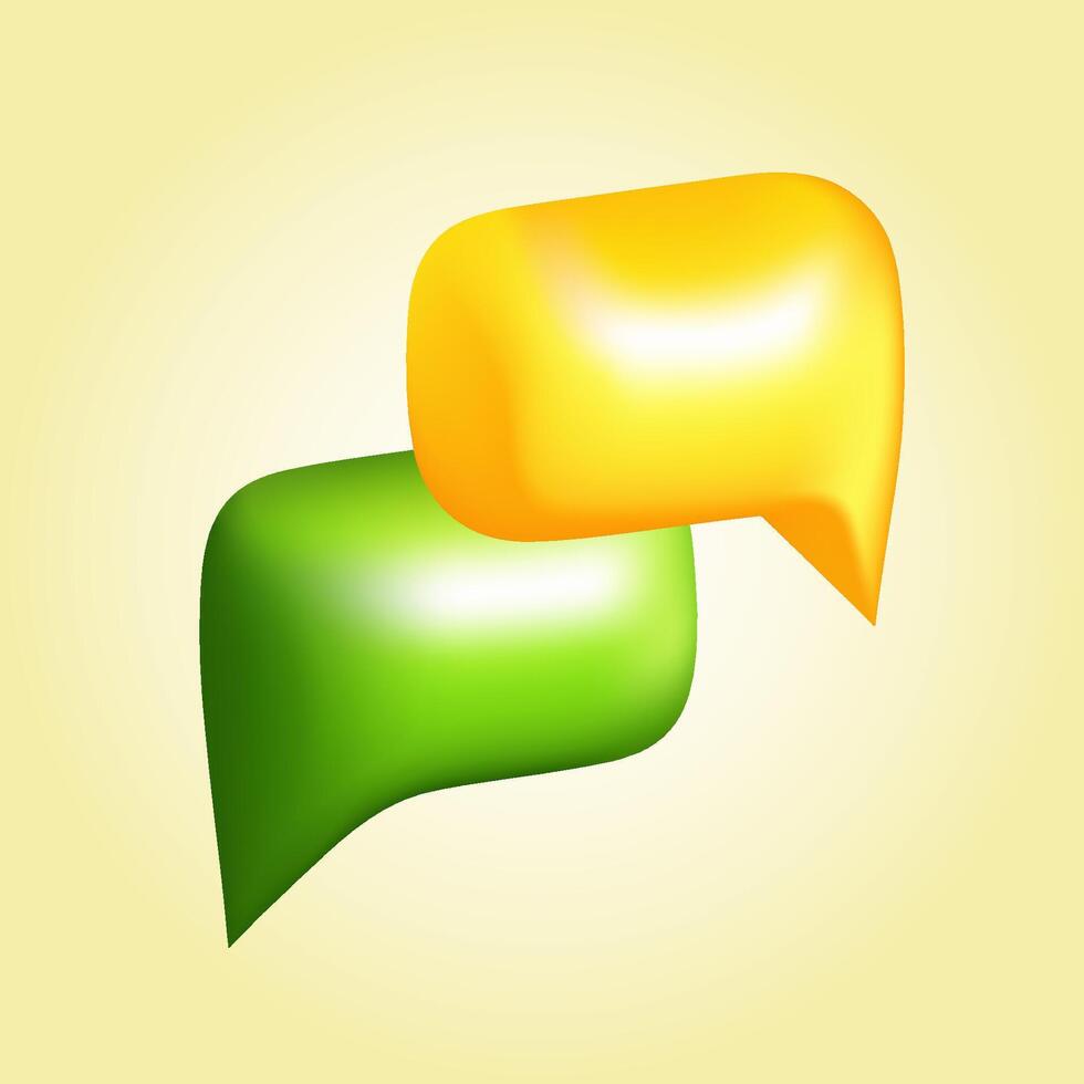 3d green and yellow bubble speeches. Messenger dialogue. Chat conversation template. vector