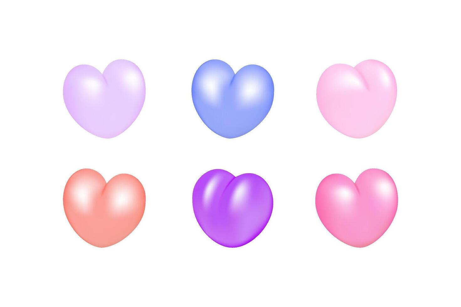 3D hearts set. Pink, violet and blue collection on Valentine Day, romantic or love icon. vector