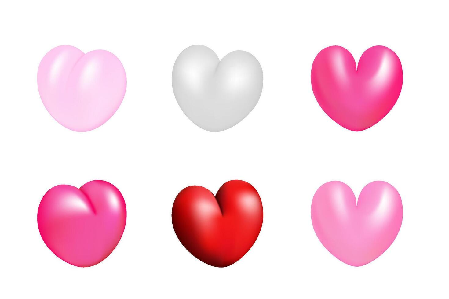 3D hearts set. Red, pink and white collection on Valentine Day, romantic or love icon. vector