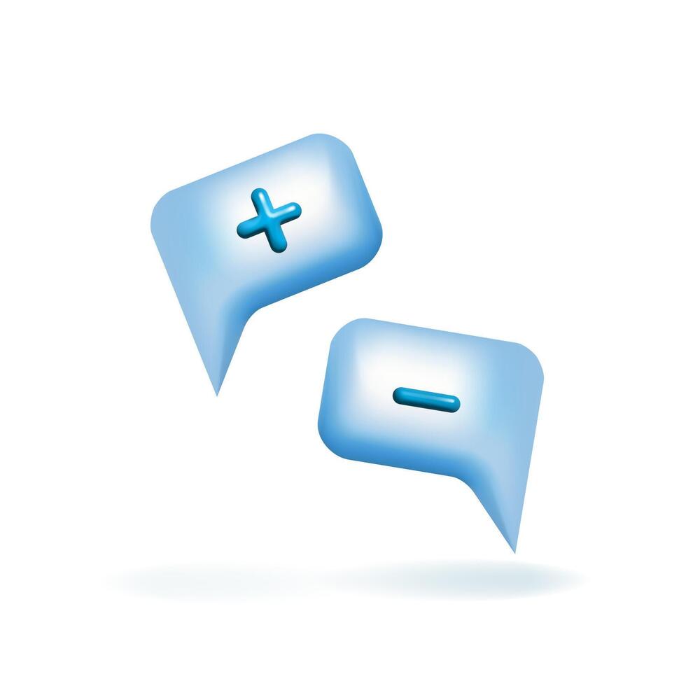 3d blue bubble speeches with plus and minus. Messenger dialogue. Chat conversation template. vector