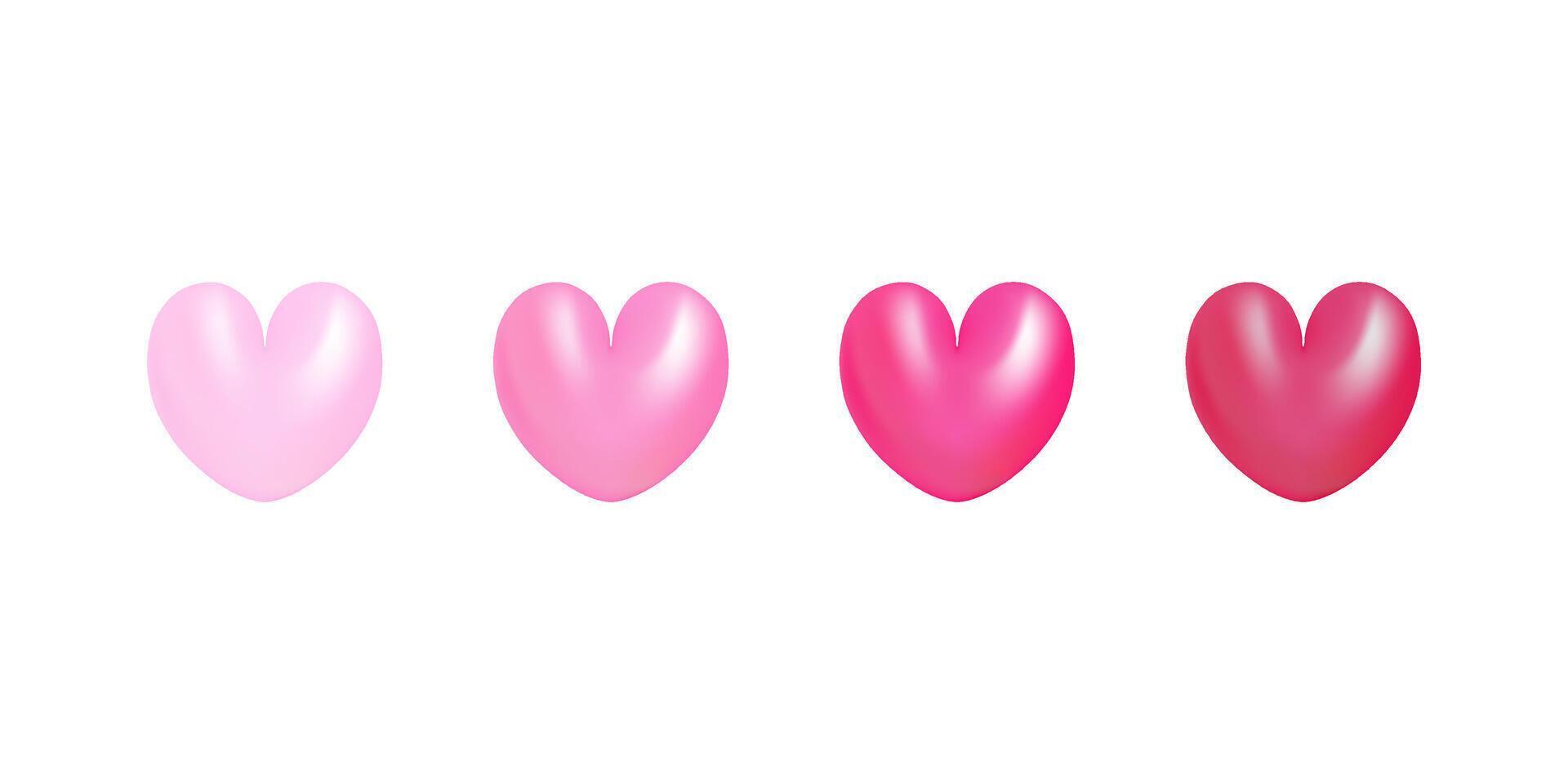 3D hearts set. Shades of pink collection on Valentine Day, romantic or love icon. vector