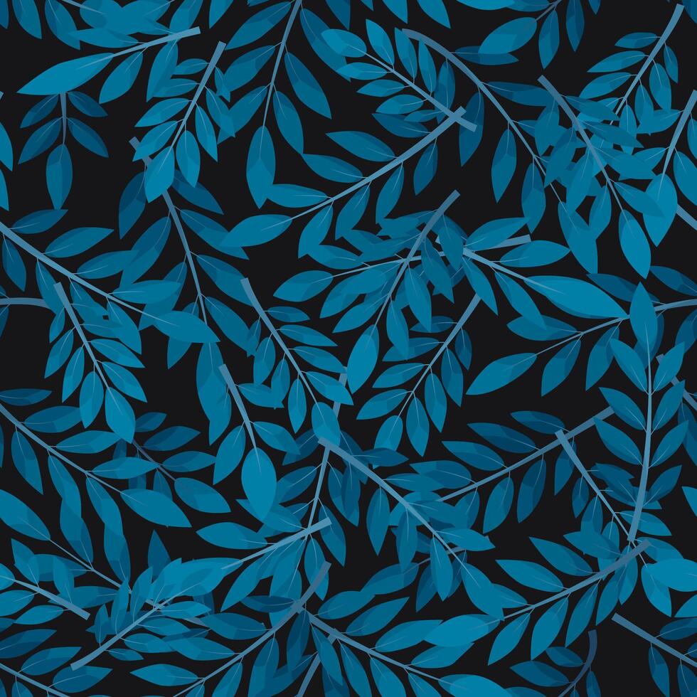 Navy blue seamless pattern leaves on black background. vector