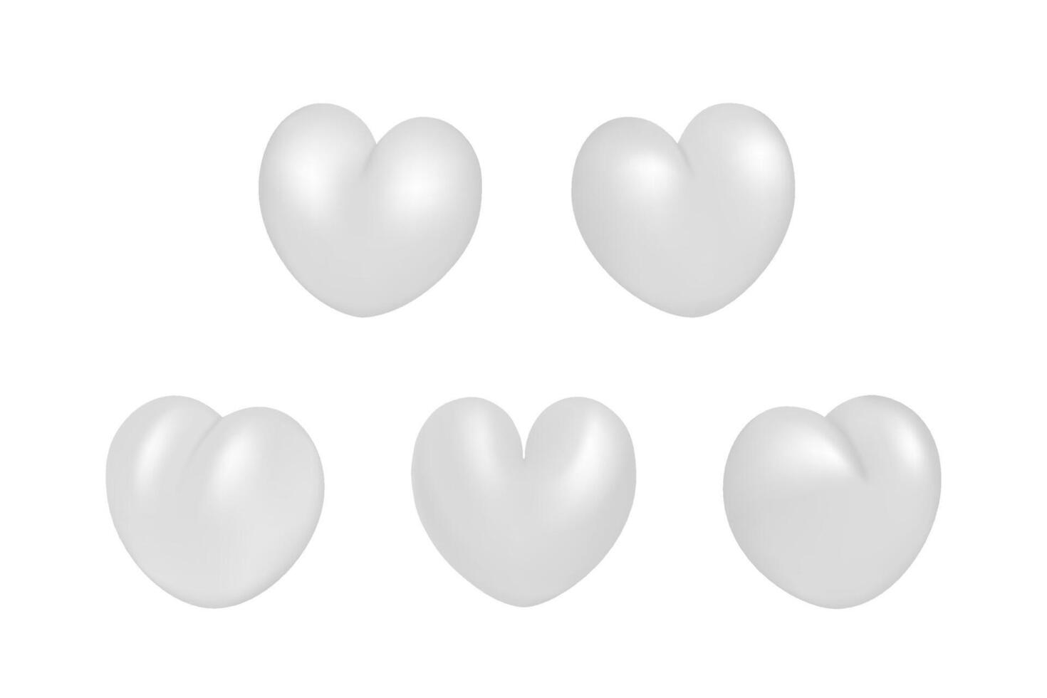 3D hearts set. White collection on Valentine Day, romantic or love icon. vector